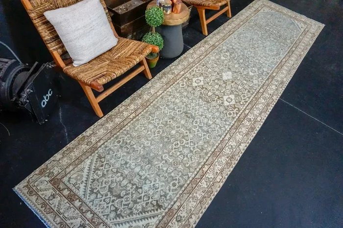 3’6 x 12’5 Classic Vintage Runner Muted Blue, Brown & Beige SB ‘3735
