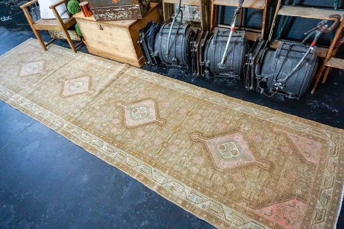 3’6 x 13’9 Persian Malayer Runner Camel and Blush Pink ‘2914