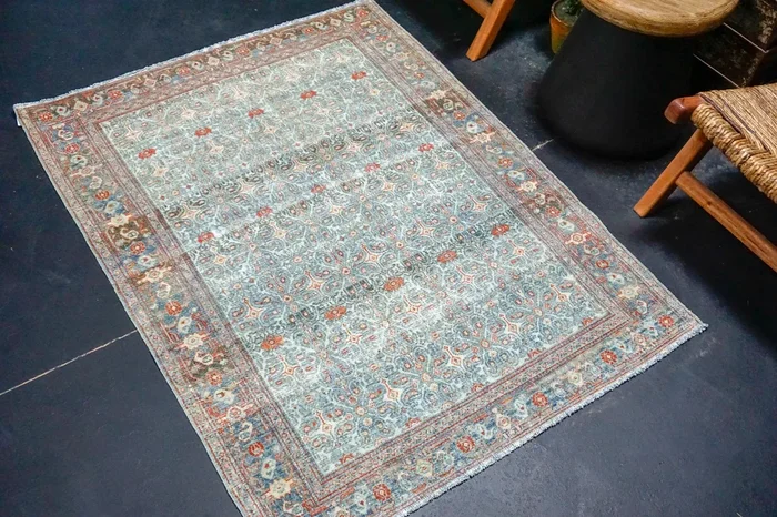 3’8 x 4’8 Classic Antique Rug Muted Blue, Bittersweet + Cream SB ‘4413