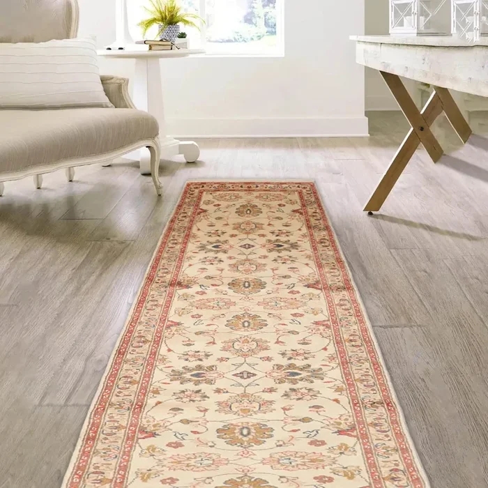 3’1”x22’6” Runner Beige,Coral Hand Knotted Persian 100% Wool Chobi Peshawar Traditional Oriental Area Rug