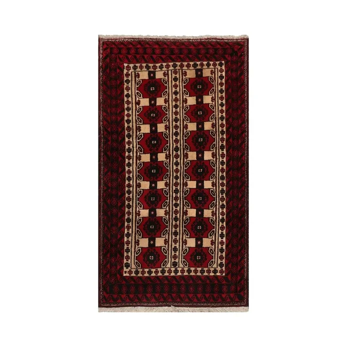 3’3”x5’10” Red, Charcoal Hand Knotted 100% Wool Traditional Oriental Area Rug