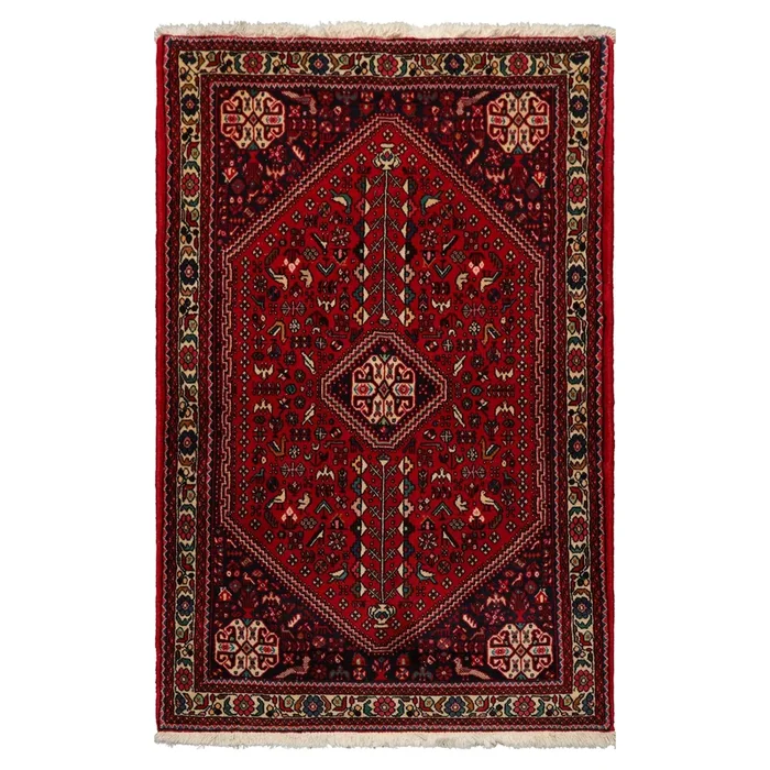 3’3”x5 Hand Knotted Wool Red Abadeh Traditional Rug