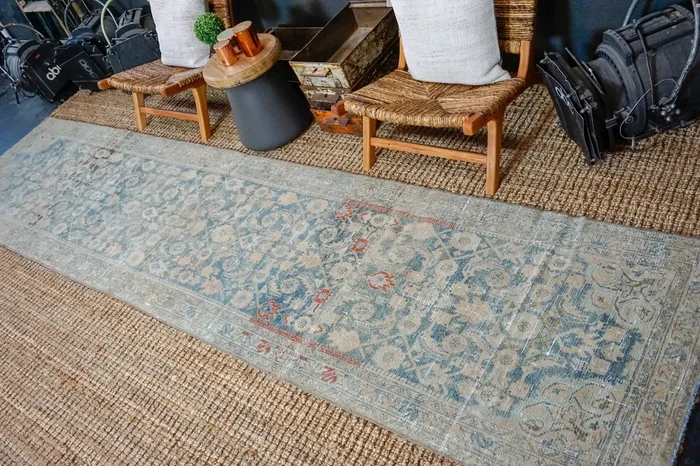 3’3 x 14’ Vintage Malayer Runner Denim Blue and Greige SB ‘2920
