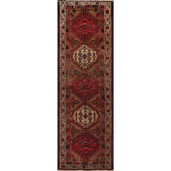3’4″ x 10’2″ Vintage Runner Hand Knotted Wool Hamadan Oriental Area Rug Brown