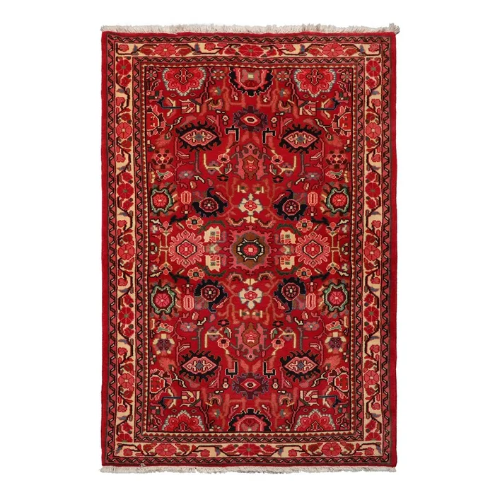 3’5”x5’2” Hand Knotted wool Red Abadeh Traditional Rug