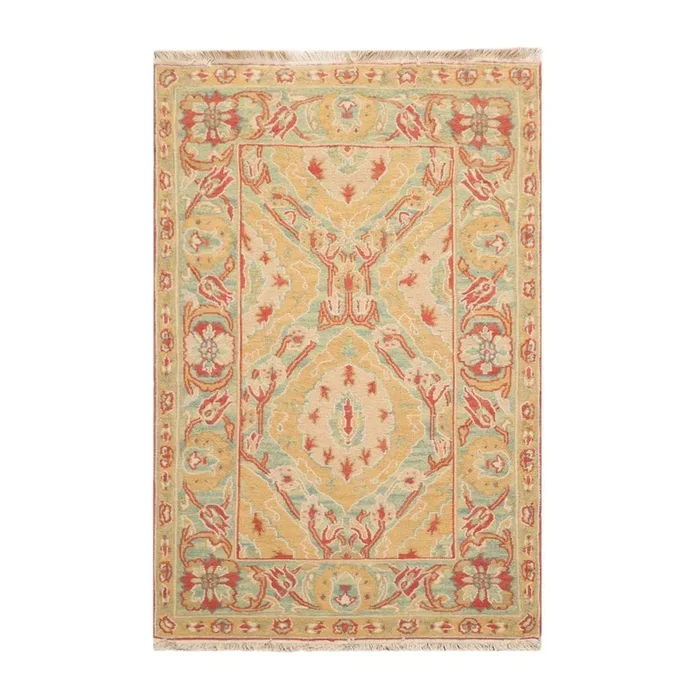 3’5”x5’5” Hand Knotted Arts & Crafts 100% Wool Soumak Traditional Oriental Area Rug Gold, Green Color