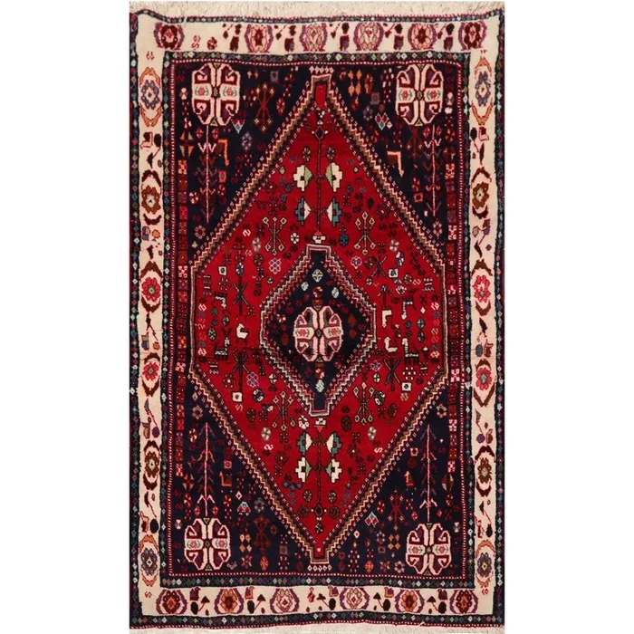 3’5″ x 5’9” Vintage Gashgaai Hand Knotted 100% Wool Oriental Area Rug Red, Navy