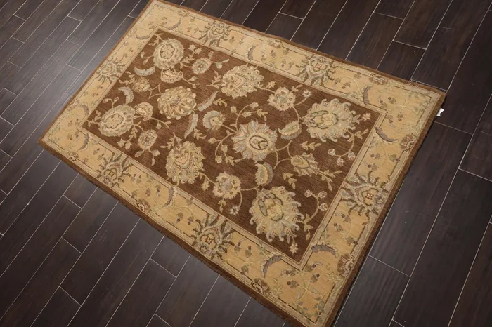 3’6”x5’6” Hand Woven Wool French Aubusson Needlepoint Area Rug Brown