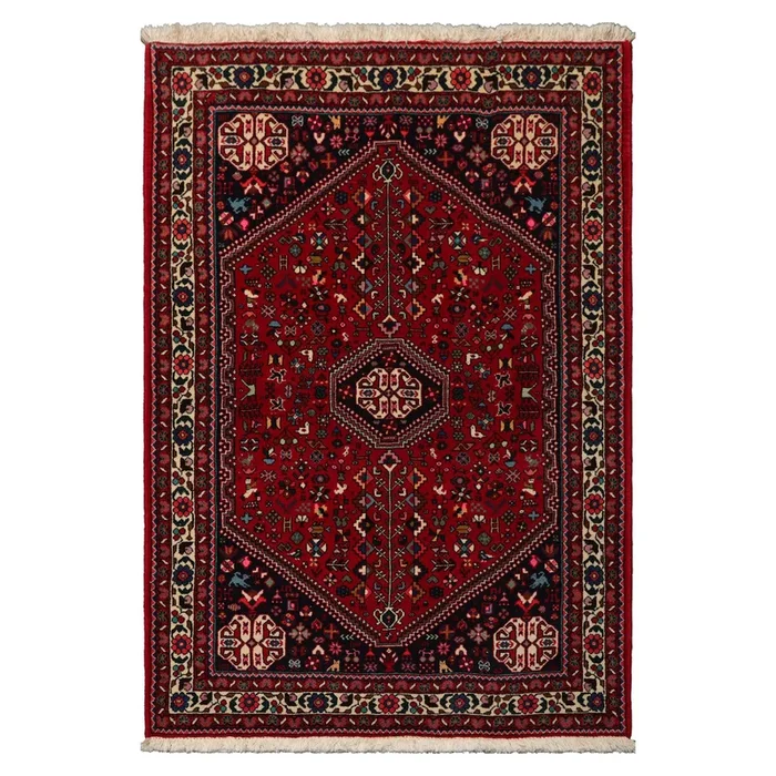 3’7”x5’2″ Red Hand Knotted Abadeh Traditional Pole 200 KPSI Wool & Silk Oriental Area Rug