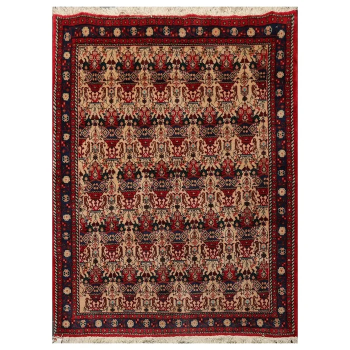 3’7″ x 4’11” Hand Knotted 100% Wool Abadeh Traditional Oriental Area Rug Beige