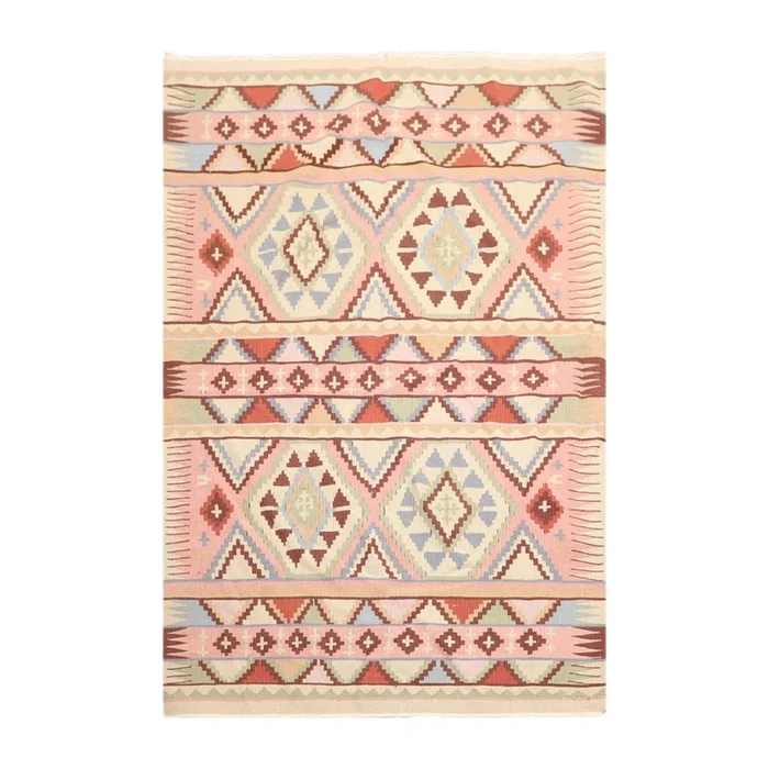 3’9″ x 5’9″ Hand Woven Wool Southwestern Turkish Kilim Oriental Area Rug Beige