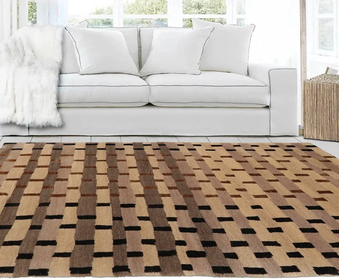 3’x5′ Hand Knotted Tibetan Wool and Silk Tibetan Transitional Oriental Area Rug Tan, Beige Color