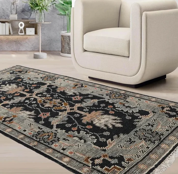 3’x5′ Hand Knotted Turkish Oushak 100% Wool Traditional Oriental Area Rug Midnight Blue ,Gray Color