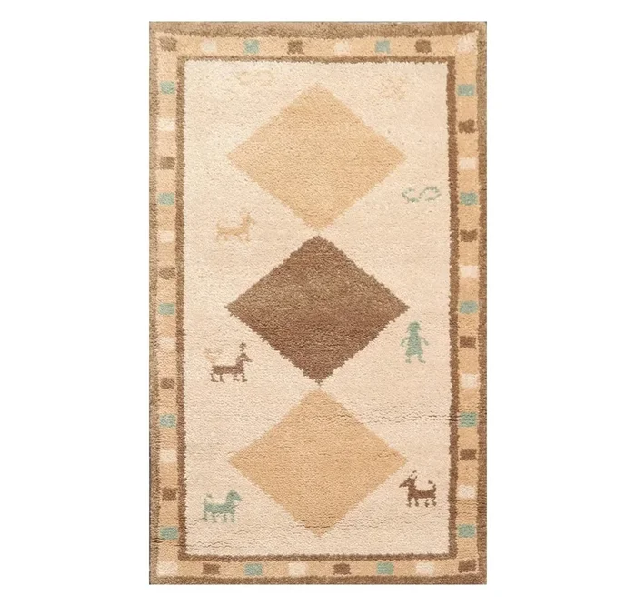3′ x 5′ Hand Knotted 100% Wool Gabbeh Modern Plush Pile Area Rug Beige