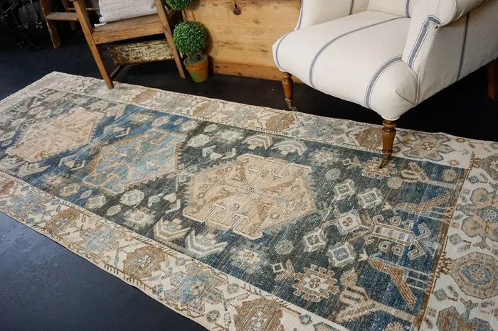 3’9 x 10’7 Persian Hamadan Runner Blue, Cream & Brown ‘2865