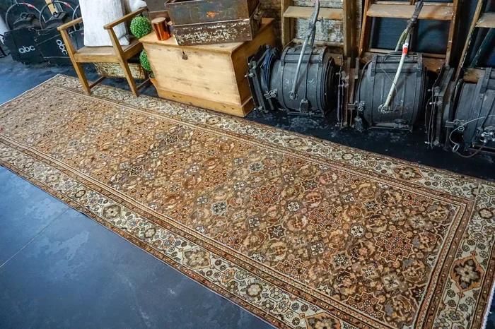 3’9 x 12’11 Persian Malayer Runner Brown, Apricot and Cream ‘2932