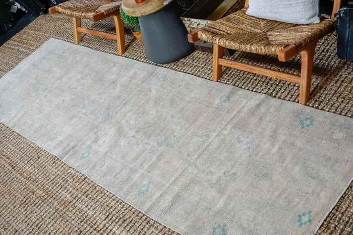3’ x 10’ Vintage Turkish Oushak Runner Muted Gray, Turquoise and Beige ‘3424