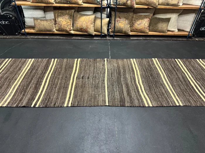 3’ x 11’3 Vintage Turkish Kilim Runner Brown Tweed & Cream 5671