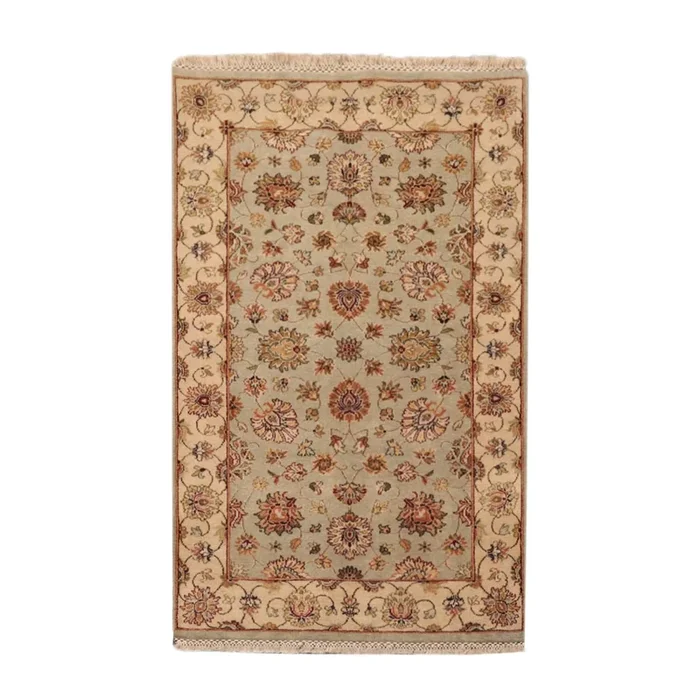 3’ x 5’1″ Hand Knotted Wool Traditional Indo Kashan Oriental Area Rug Mint, Tan