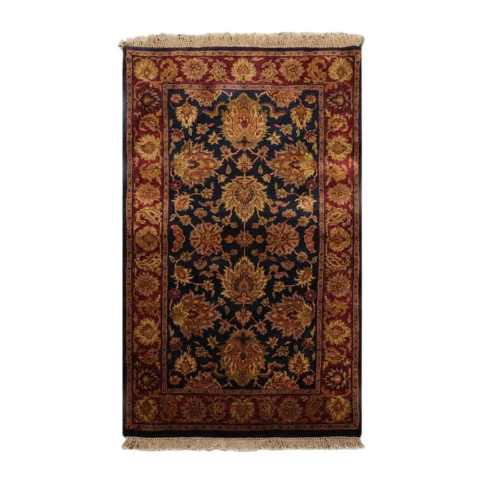 3’ x 5’3″ Hand Knotted Wool Agra Traditional Oriental Area Rug Black, Burgundy