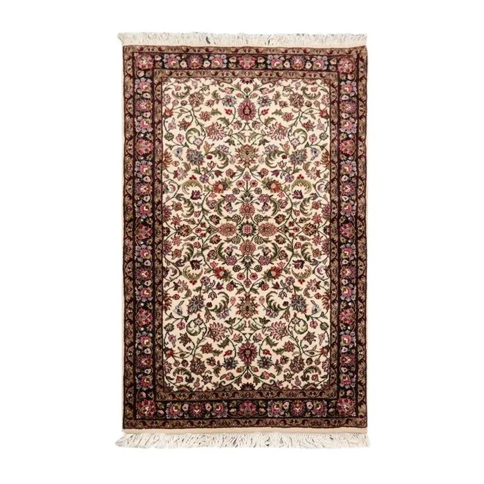3’ x 5’ Hand Knotted Wool Traditional Indo Kashaan Oriental Area Rug Ivory