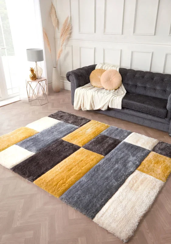 3D Carved Blocks Ochre Rug