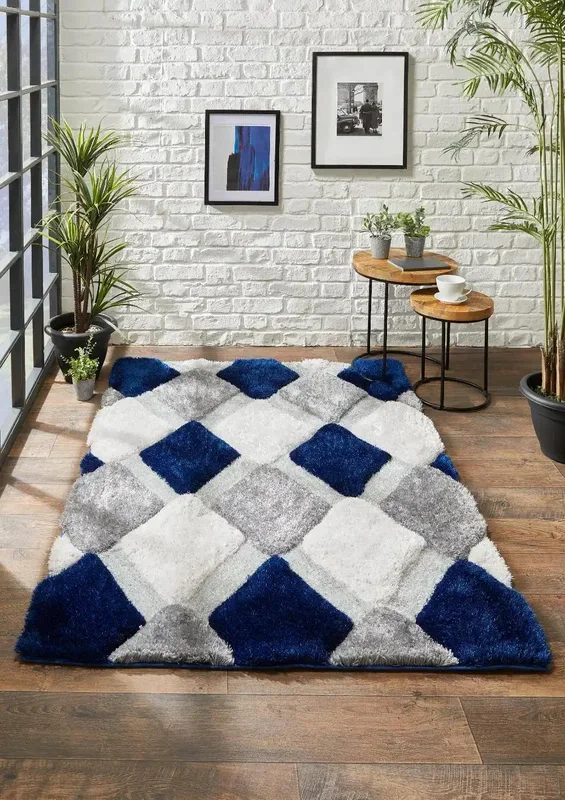 3D Geo Shaggy Navy Rug