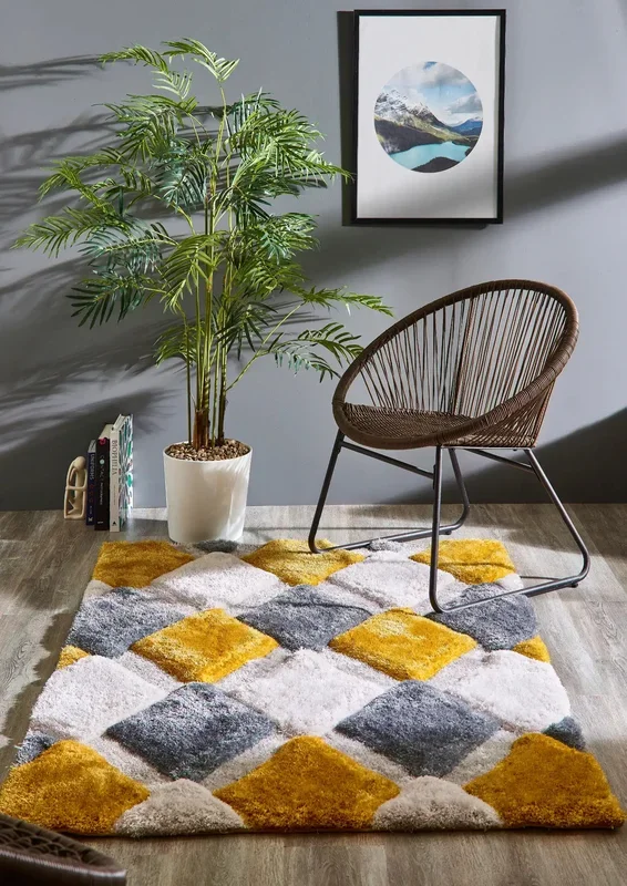 3D Geo Shaggy Ochre Rug