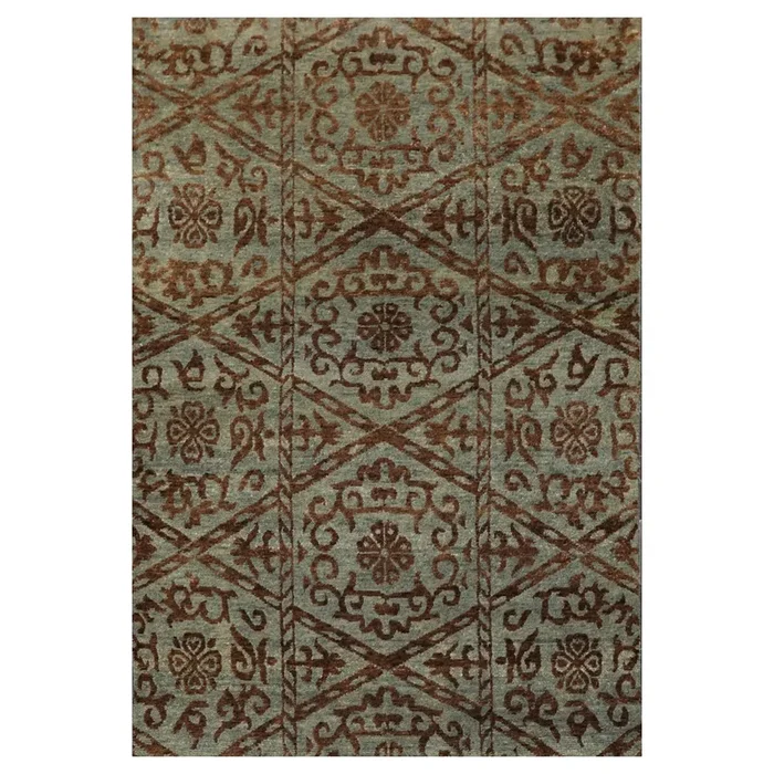 4×6 Aqua, Brown Hand Knotted Indo Tibetan New Zealand Wool Transitional Oriental Area Rug
