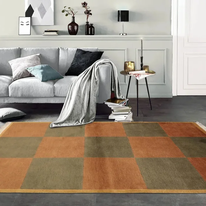 4×6 Brown Hand Knotted Tibetan Modern Geometric Wool Oriental Area Rug