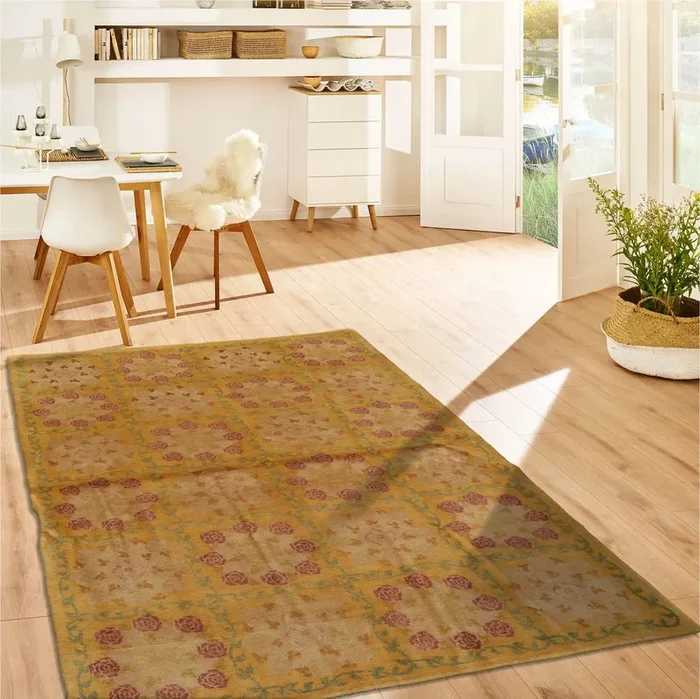 4×6 Gold Hand Knotted Tibetan Transitional Floral Wool Oriental Area Rug