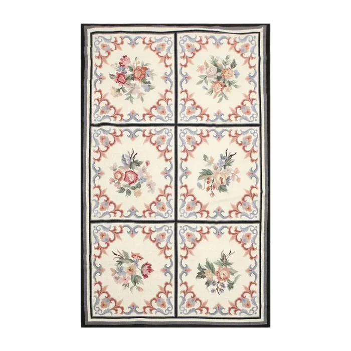 4×6 Ivory Hand Woven Needlepoint Aubusson 100% Wool Traditional Oriental Area Rug