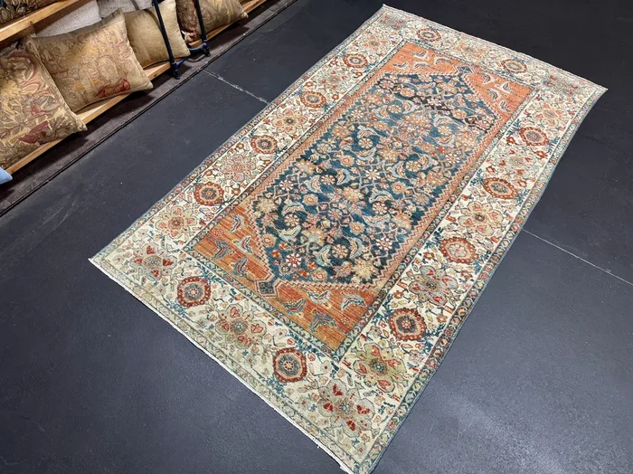 4’3 x 7’4 Classic Vintage Rug Denim, Burnt Orange & Ivory 5745