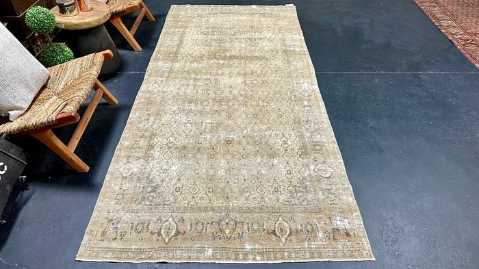 4’5 x 9’5 Classic Vintage Rug Denim Gray-Beige, Pale Copper & Gray ‘5352