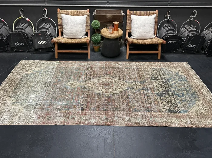4’6 x 10’1 Classic Antique Rug Muted Denim Blue, Rust & Gray SB ‘5237