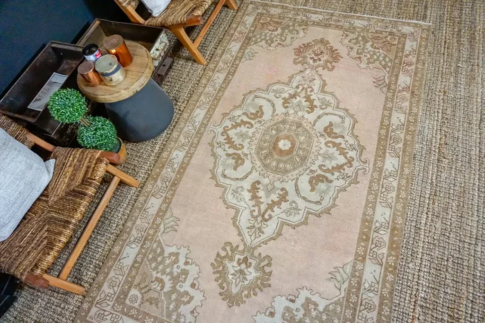 4’7 x 8’ Oushak Rug Muted Copper, Greige and Mocha Vintage Turkish Carpet ‘3311