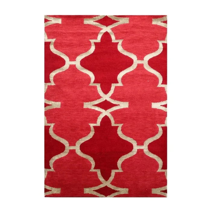 4’1”x6’1” Hand Knotted Tibetan Wool and Bamboo Silk Kalaty Transitional Oriental Area Rug Raspberry,Red Color
