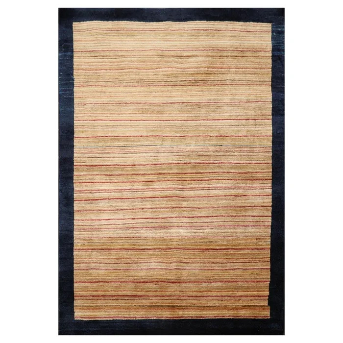 4’1″ x 5’11” Hand Knotted 100% Wool Peshawar Modern Striped Area Rug Beige