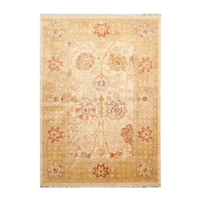 4’2”x6′ Hand Knotted 100% Wool Peshawar Traditional Oriental Area Rug Beige, Gold Color