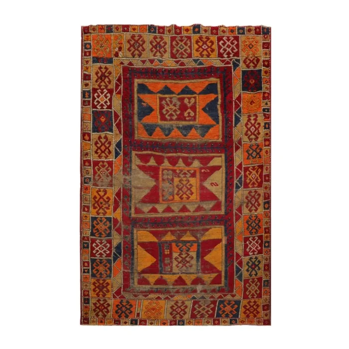 4’3″ x 6’8″ Authentic Antique Caucasian Kazak Hand Knotted Wool Area Rug Red