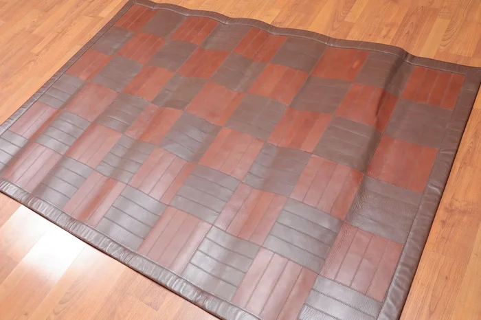 4’4″ x 6’3″ Hand Woven Rare Ultra Hip Designer Leather Flatweave Area rug Brown