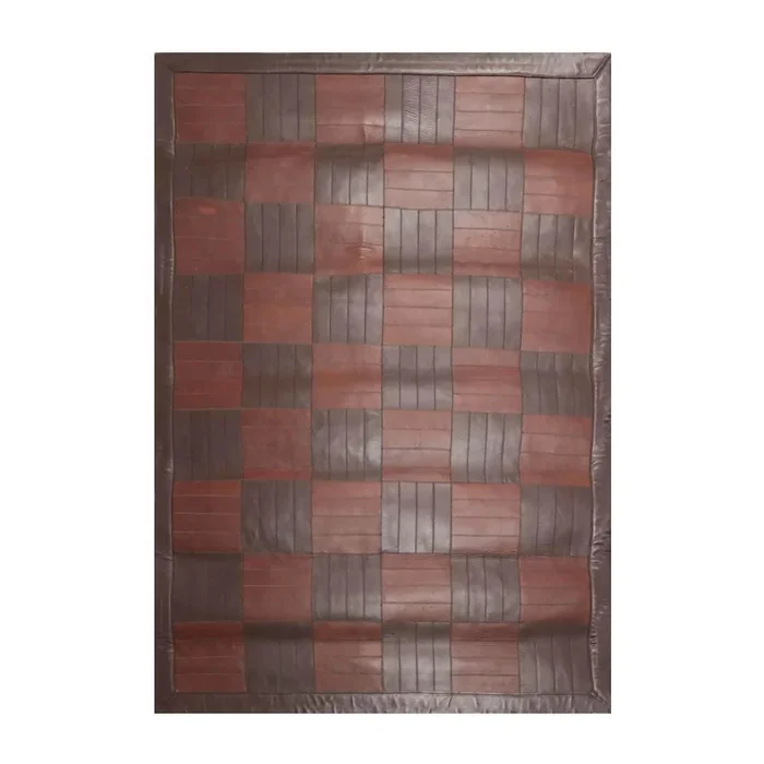 4’4″x6’3″ Designer Handmade Leather Modern Flatweave Area Rug Brown