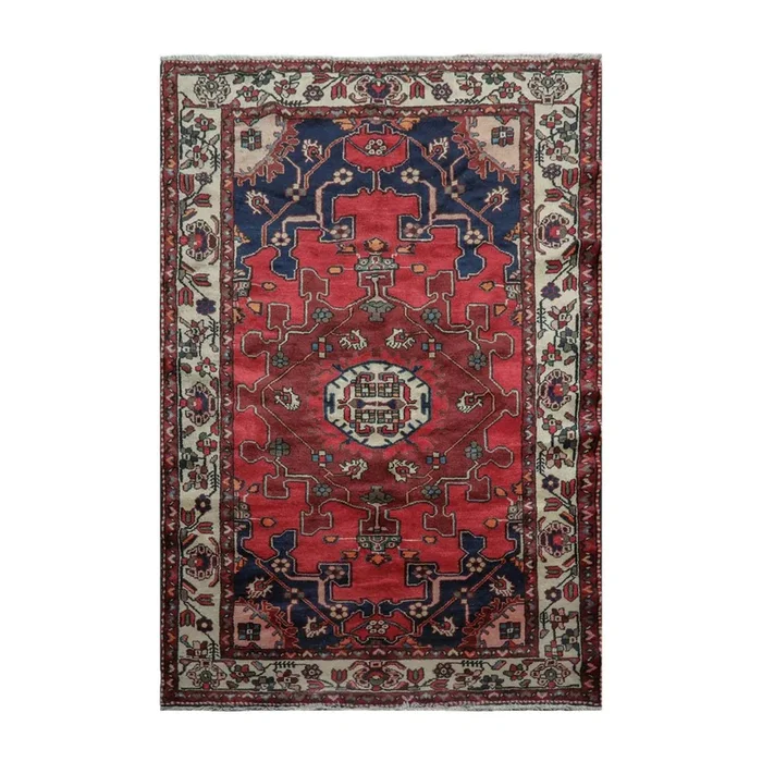 4’5″ x 6’7″ Hamdaan 200 KPSI Vintage Hand Knotted Wool Area Rug Rusty Red