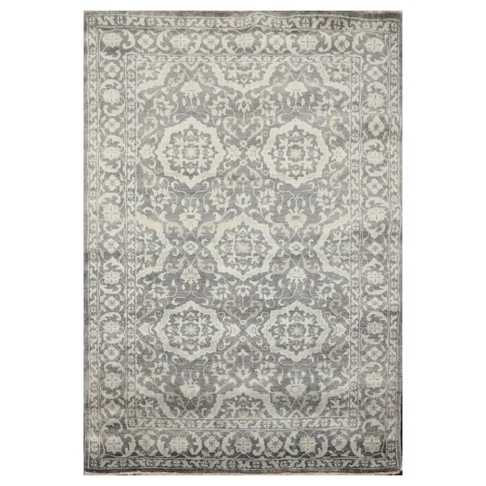 4’x5’10” Hand Knotted 100% Wool Transitional Oriental Area Rug Tone on Tone Gray
