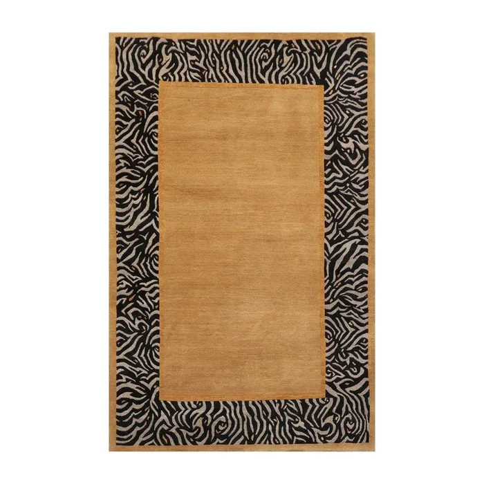 4′ x 5’9” Hand Knotted Tibetan Wool & Silk Animal Print Zebra Area Rug Brown