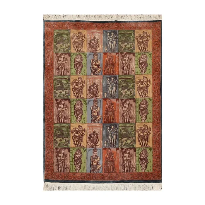 4′ x 6′ Hand Knotted 300 KPSI Kamasutra Panel Quam Wool Traditional Area Rug Blue