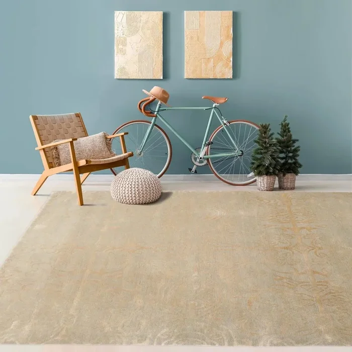 4′ x 6′ Hand Knotted Tibetan Wool and Silk Tibetan Traditional Oriental Area Rug Gray, Beige Color