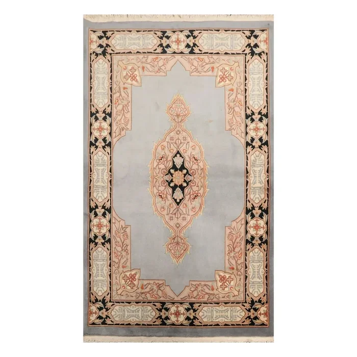 4′ x 6′ Hand Knotted Wool S.Fine French Aubusson Savonnerie Area Rug Gray