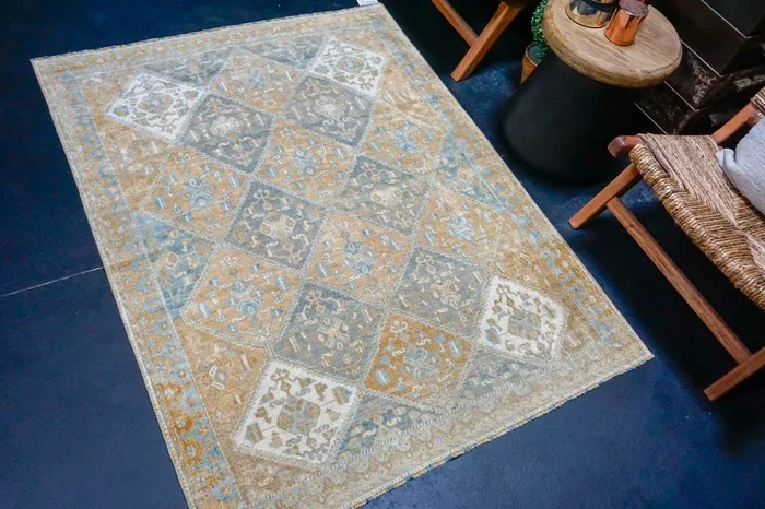 4’ x 5’3 Classic Antique Rug Pale Copper, Steel + Denim Blue ‘4197