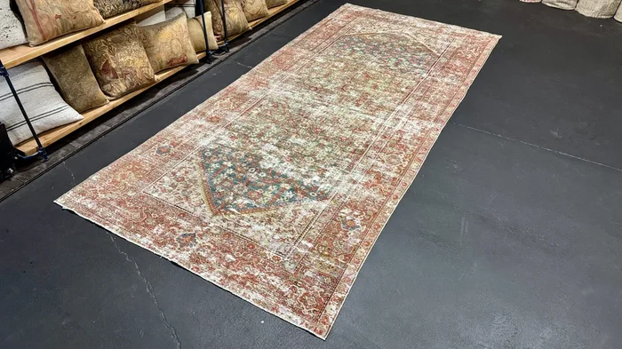 5’1 x 11’3 Antique Wide Runner Gallery Rug Rust, Blue & Bone ‘5526